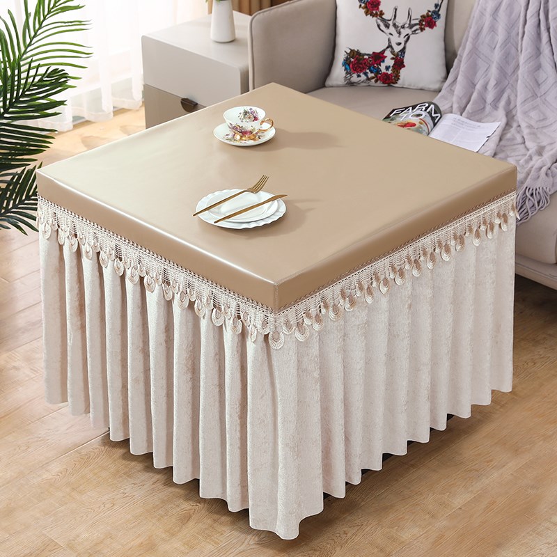 防水防油桌罩方桌桌布烤火u桌罩正方形防尘皮罩垂纱电炉罩取暖桌