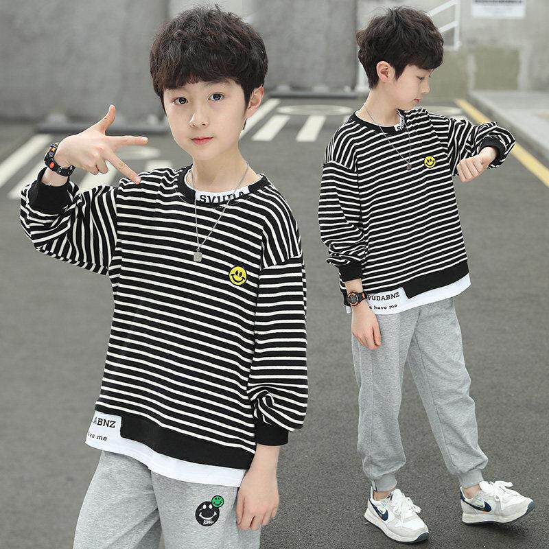 男童卫衣春秋装上衣潮2025新款潮秋季打底衫7洋派大童条纹长袖T恤