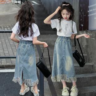 女童连衣裙套装春夏装2025新款牛仔裙夏款中大童女孩儿童洋气裙子