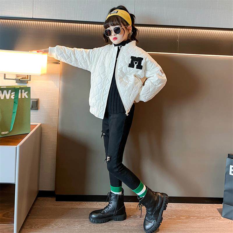 女童外套春秋装轻薄型棉服儿童百搭棒球服棉衣夹克秋季学生拉链衫