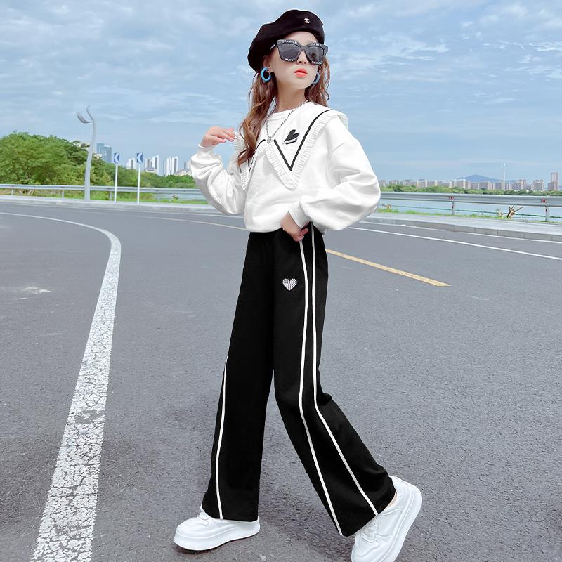 女童春秋套装2025新款大童洋气网红女孩运动休闲阔腿裤儿童装时髦