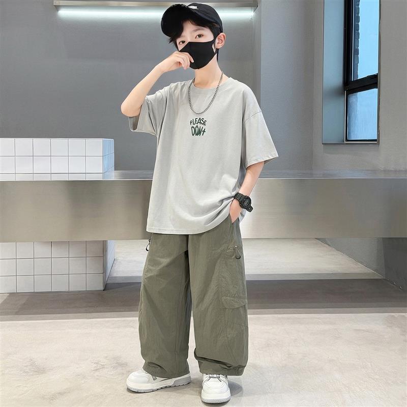 男童夏套装2026新款儿童夏天衣服中大童夏季短袖长裤男孩帅气夏装
