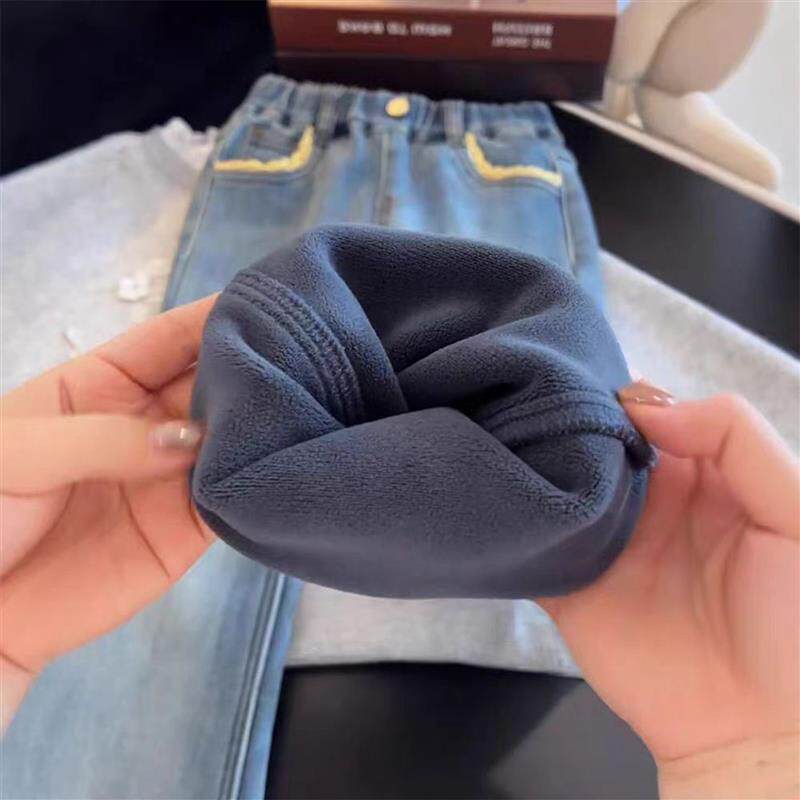 女童加绒牛仔裤2025新款冬季加厚独特超好看喇叭裤儿童巨好看裤子