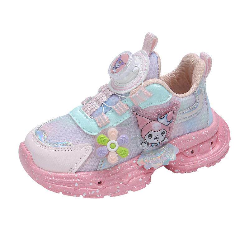 库洛米女童运动鞋带灯2025春夏网面透气女孩跑步鞋减震学生休闲鞋