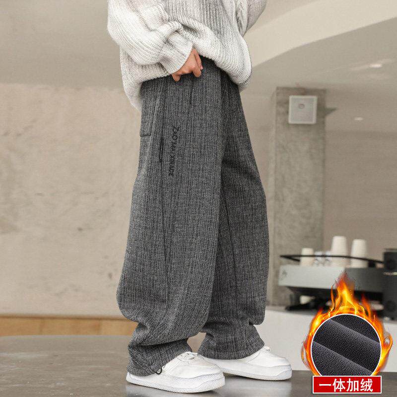 男童裤子2026春季新款儿童春秋装洋派绒弯刀裤中大童时尚阔腿裤潮
