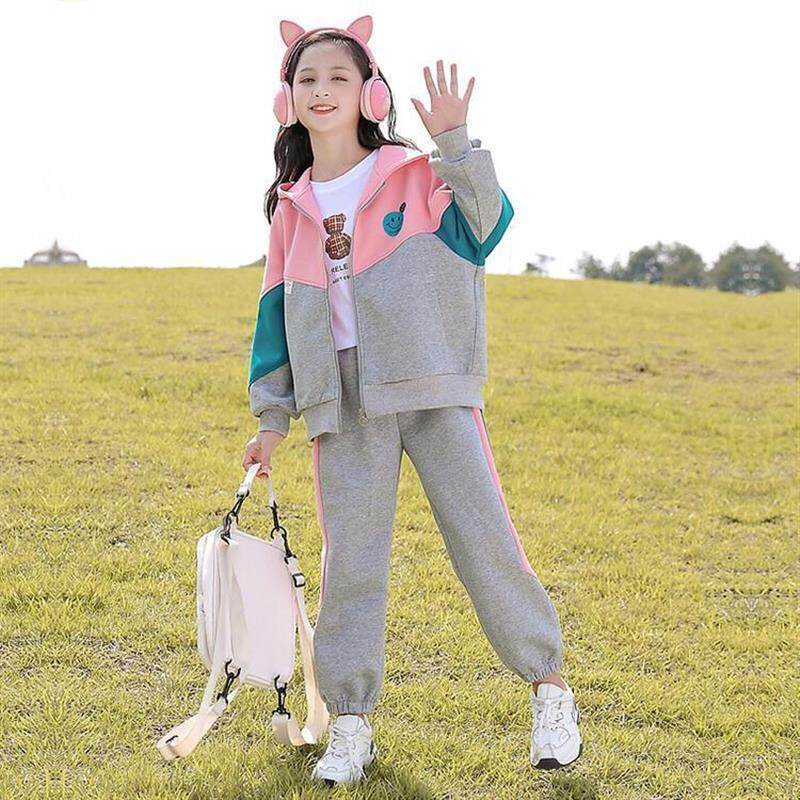 女童外套春秋运动套装连帽开衫卫衣2024新款儿童秋装女孩洋气衣服
