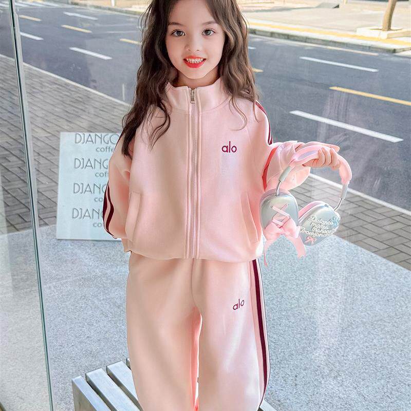 女童春秋运动套装2025新款洋气小女孩粉色卫衣卫裤外套儿童休闲装