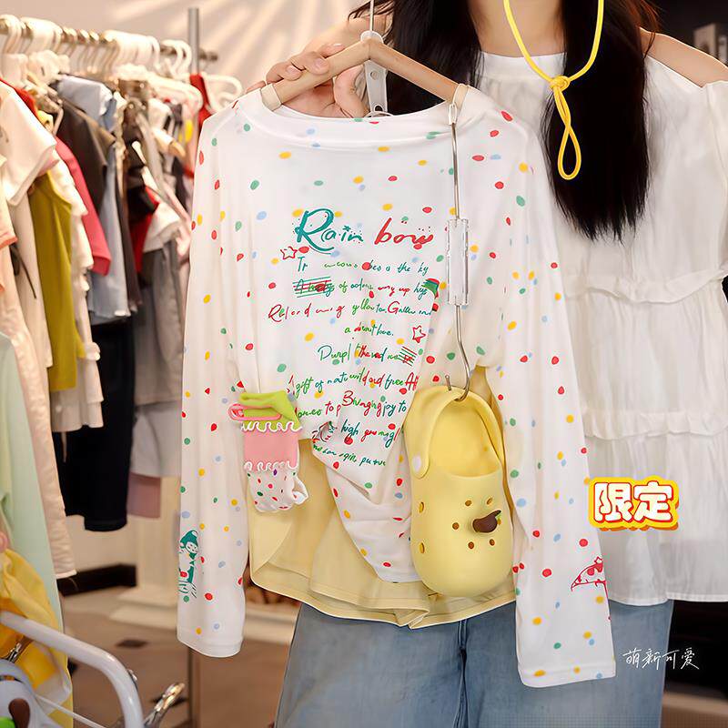 女童多巴胺T恤短裤套装2025新款度假风波点防晒长袖速干沙滩裤潮