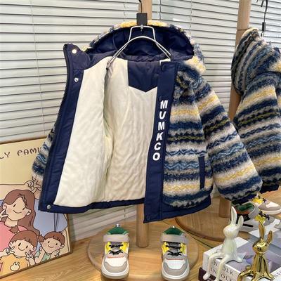 男童加绒棉服外套秋冬装儿童夹棉加厚毛毛衣2025新款宝宝冬季棉袄