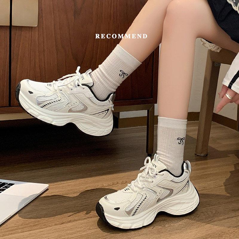 真皮老爹鞋女童鞋子2026新款春季中大童儿童小白鞋运动鞋网面透气