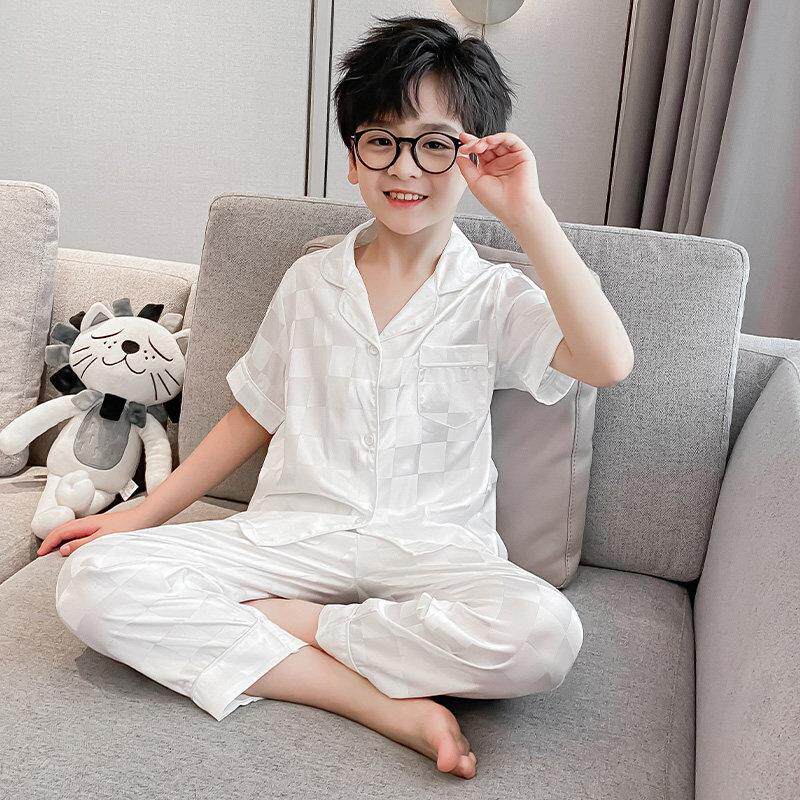 男童睡衣2026新款夏季短袖空调服男孩夏天冰丝大童家居服套装