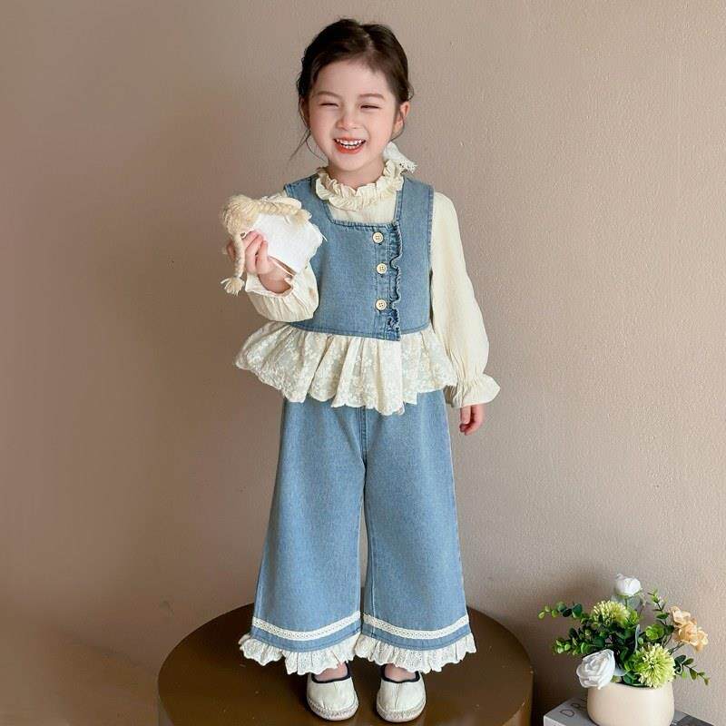 女童洋气宽松春秋季阔腿裤三件套宝宝2025新款小香风套装时髦网红