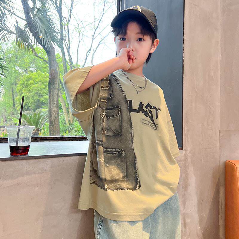 痞帅男童夏装短袖t恤2025新款儿童夏季纯棉上衣中大童夏款宽松潮T