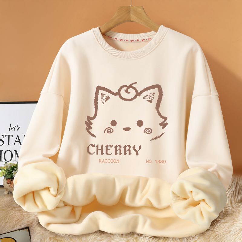 内搭打底衫初中学生上衣圆领卫衣女装长袖秋冬款加绒加厚无帽衣服