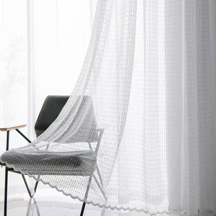 窗帘窗纱纱帘网纱飘窗卧室白色蕾丝透光客厅韩Q式 隔断帘田园成品