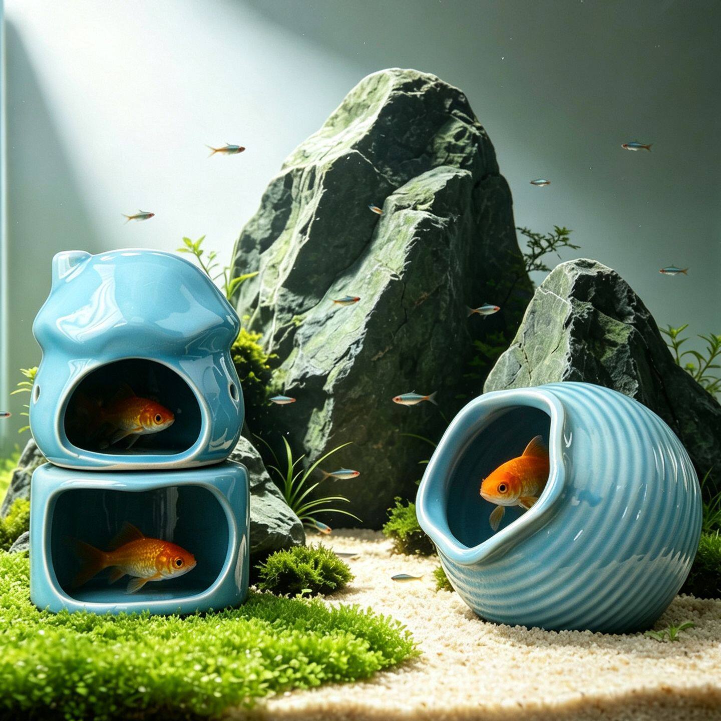 水族箱创意造景蘑菇陶瓷躲避屋小型鱼缸鱼虾无毒光滑藏身窝