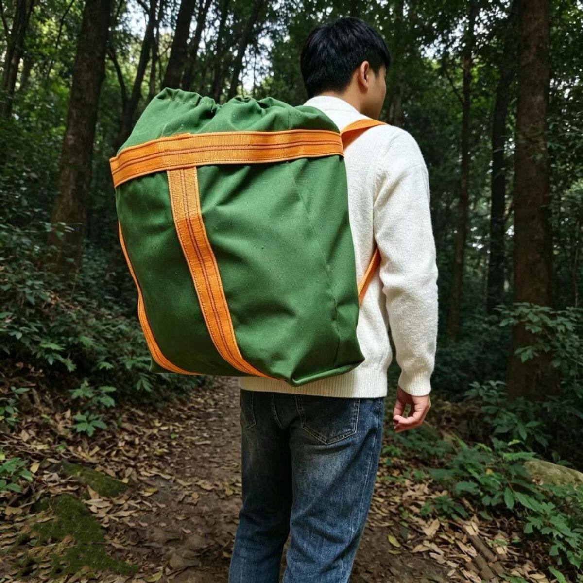 新款绿色帆布背包户外行李包登山包搬家袋可提可背两用加厚帆布