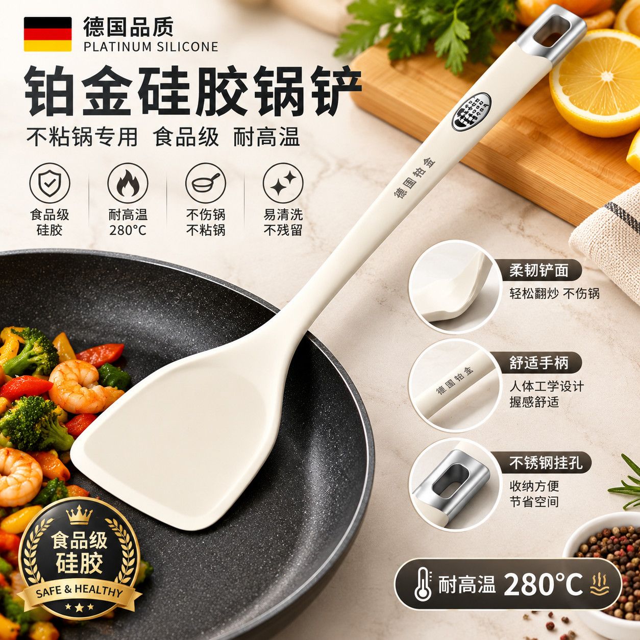铂金硅胶锅铲家用不粘锅炒菜专用德国食品级耐高温厨房厨具铲子