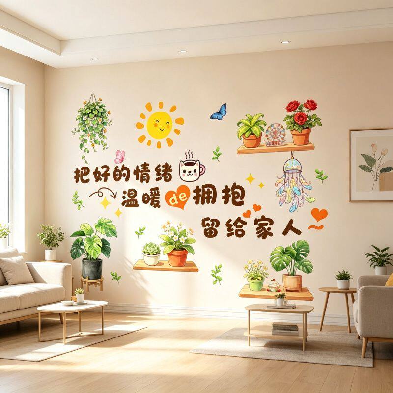 北欧风房间客厅背景创意清新绿植自粘墙纸墙面壁画装饰贴画