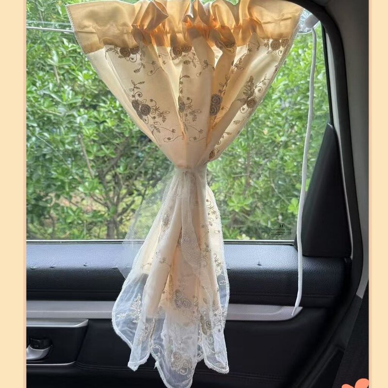 吸盘式车载双层蕾丝防晒车窗帘车内隐私遮阳隔热自驾游车用窗帘