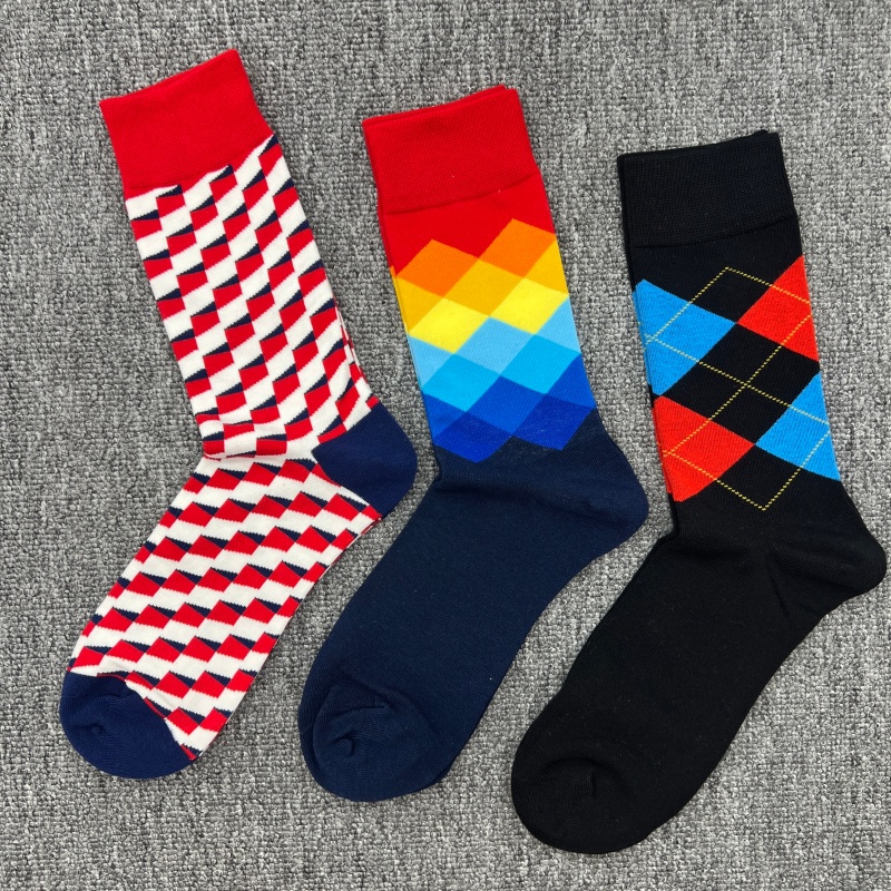 happy袜子男士纯棉中筒大码潮袜