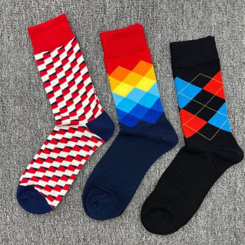 happysocks袜子男中筒彩色大码袜