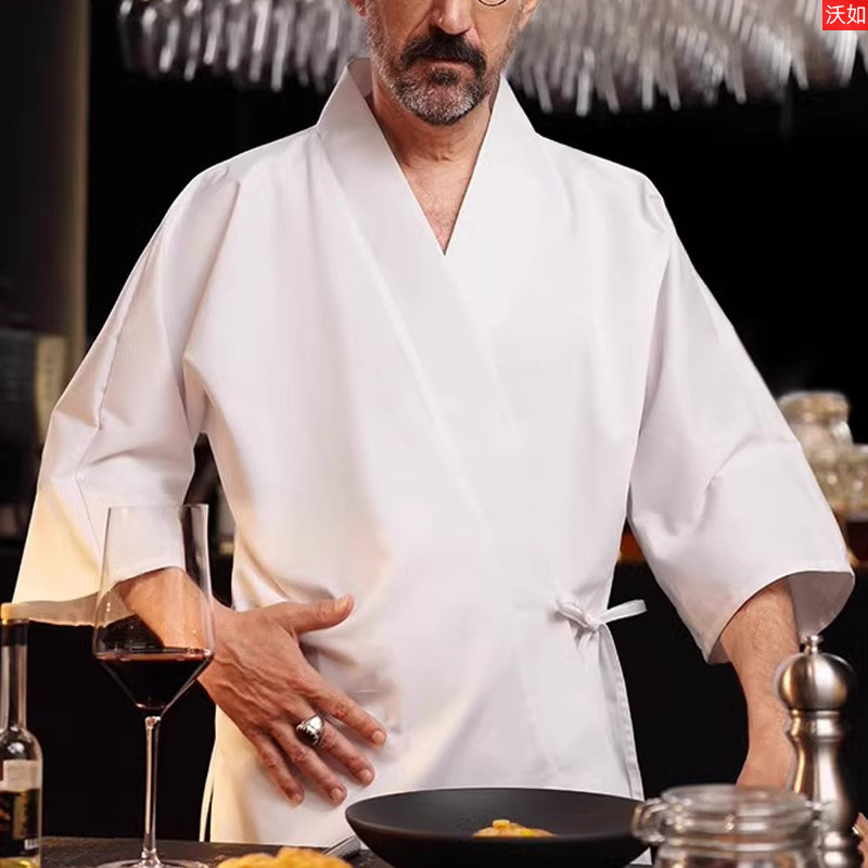 高端日式料理厨师工作服夏季短袖男女七分袖寿司居酒屋店厨房工衣