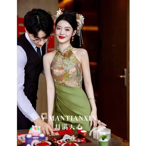 Летнее ципао, элегантное свадебное платье, вечернее платье, китайский стиль, изысканный стиль