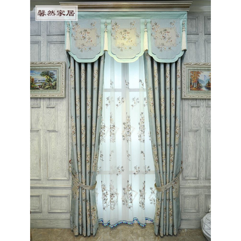 欧式窗帘成品豪华客厅美式田园卧室飘窗全遮光Q浮雕提花窗帘布定
