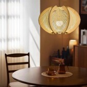 侘寂风餐厅吊灯木艺麻绳灯卧室创B意吧台设计师造型原木风日式 覆