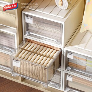 太力收纳箱家用衣服整理箱抽w屉式衣柜收纳盒透明塑料储物箱收纳