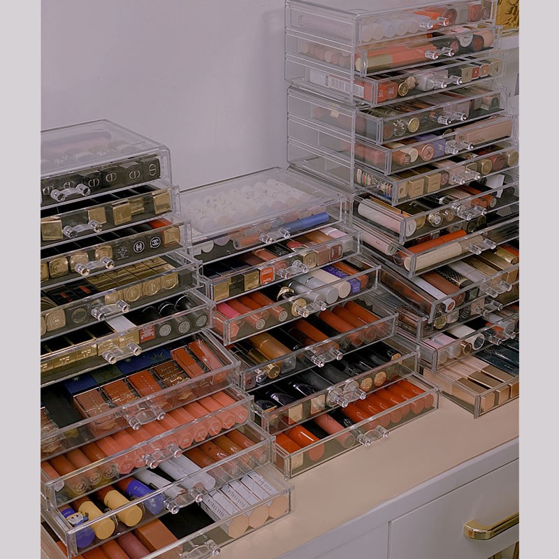 口红收纳盒防尘h亚克力抽屉式多层眼影盘唇釉宿舍桌面化妆品置物