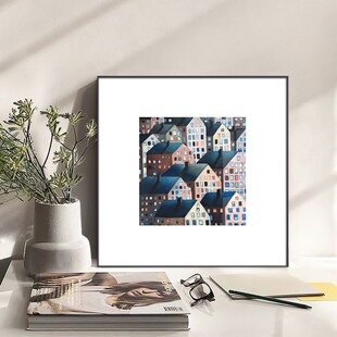 现代艺术房屋装饰画客p厅挂画万家灯火过道走廊小众公寓建筑风景