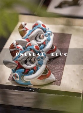 新中式国风舞狮醒狮子头摆件样板房间客H厅书房电视柜摆设软装饰