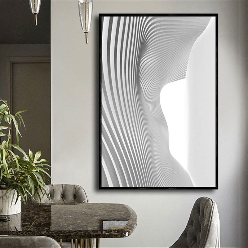 大幅黑白c灰工业风轻奢装饰画意式北欧极简空间延伸感挂画客餐厅