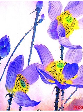 苏绣DIY套f件初学材料包 紫色荷花  客厅卧室餐厅走廊 刺绣装饰画