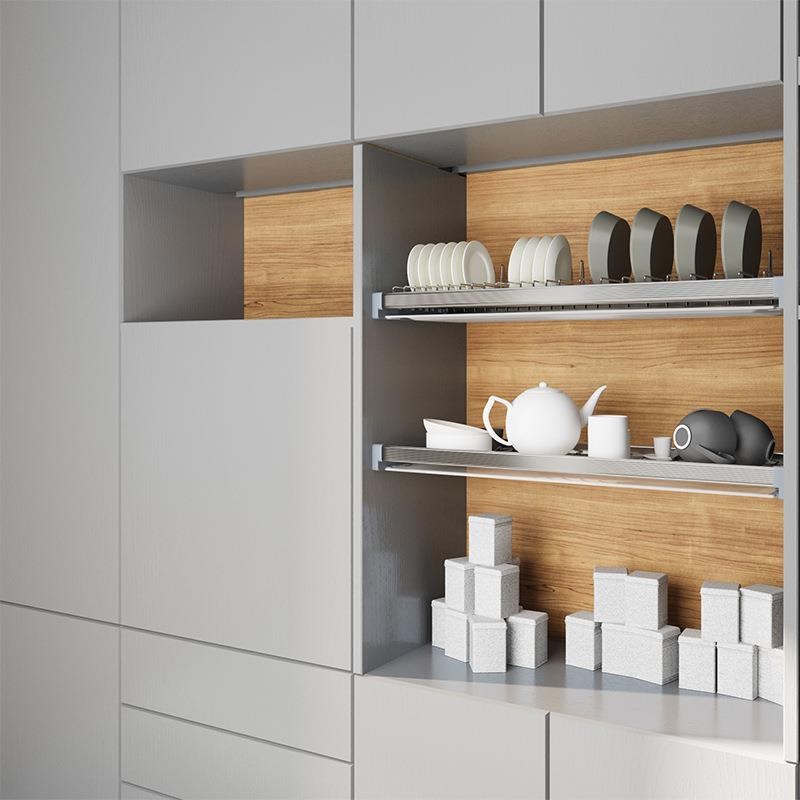 不锈钢304碗碟架橱柜双层抽屉式餐具K拉篮厨房柜内沥水置物架