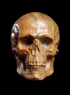 天然绿檀实木镂空雕刻个性骷髅A头桌面檀香摆件装饰品文玩手把件