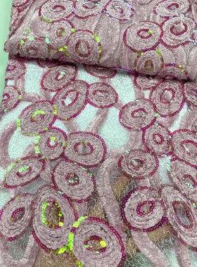 现货串珠蕾丝面料烫钻非洲花边water soluFble lace fabric 婚礼