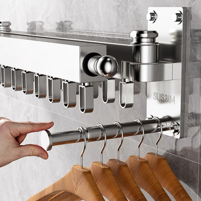 304不锈d钢折叠晾衣架阳台家用伸缩晾衣杆晒衣服被子神器壁挂隐形