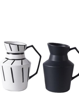 现代花瓶摆件家居简约样板饰品北欧黑白花软装房S器客厅创意陶瓷