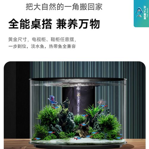 热销鱼缸客厅g2025新款免换水自循环桌面生态小鱼缸50L椭圆造景水
