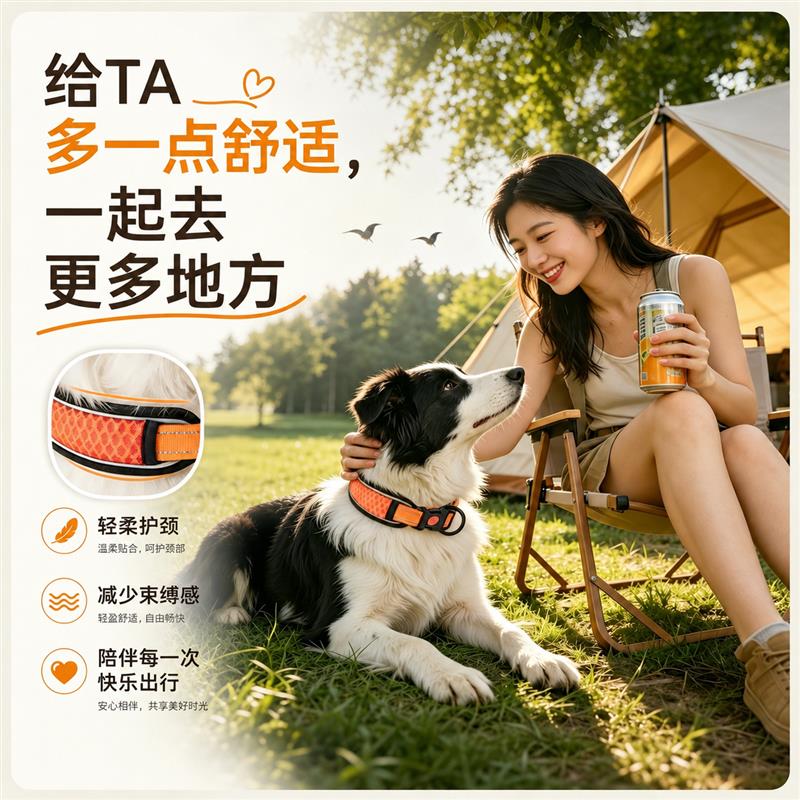 热销狗狗护颈项圈边牧狗链宠物脖圈加宽防L勒脖外出遛狗中小型犬