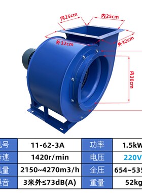 新款11-62离心风机n5.5KW多翼厨房专用380V管道排烟抽风机220V现