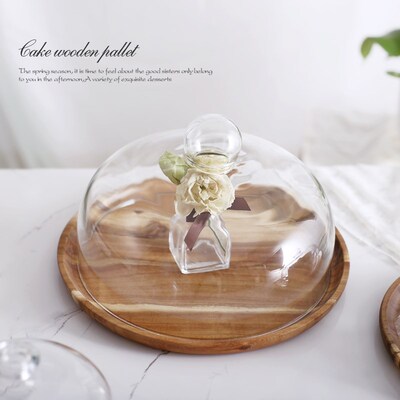Acacia Wooden Cake Platev with Cover Fruit Dessert Serving T