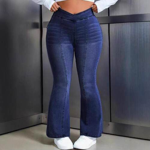 Plus Size Womens Casual Slimming Fit Flare Stretchy Jeans