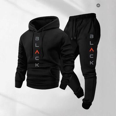 Men ' s Milano Letter Pattern Hoodie Set , Kangaroo Pocket