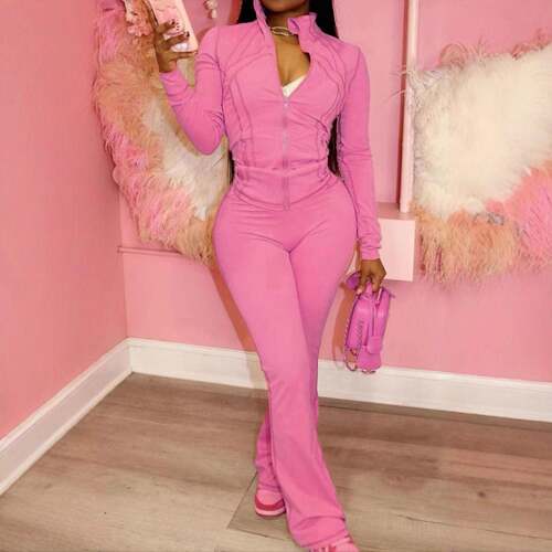 Womens 2-Piece Lounge Set -Waisted Flare Pants & Casual