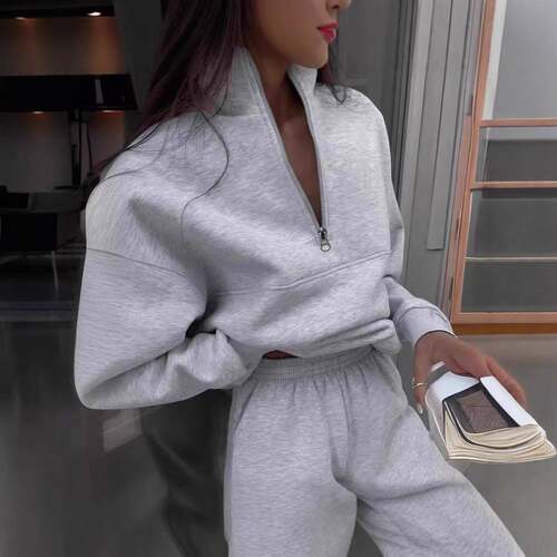 New Fashionable American Collar Solid Color Casual Two-Piece