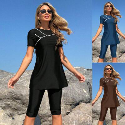 Muslim Style Conservative Short Sleeve Solid Color Plain